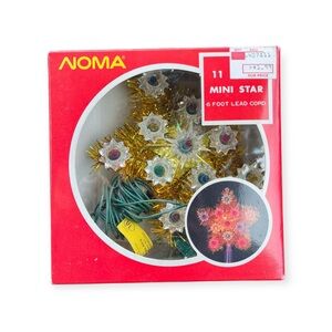 NOMA Vintage Gold Tinsel Mini Star Christmas Tree Topper 11 Light 7" With Box